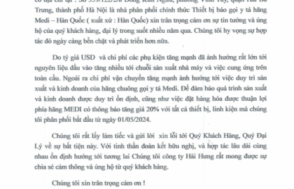 Thông báo tăng giá sản phẩm chuông gọi y tá hãng Medi - Hàn Quốc (20/03/2024)